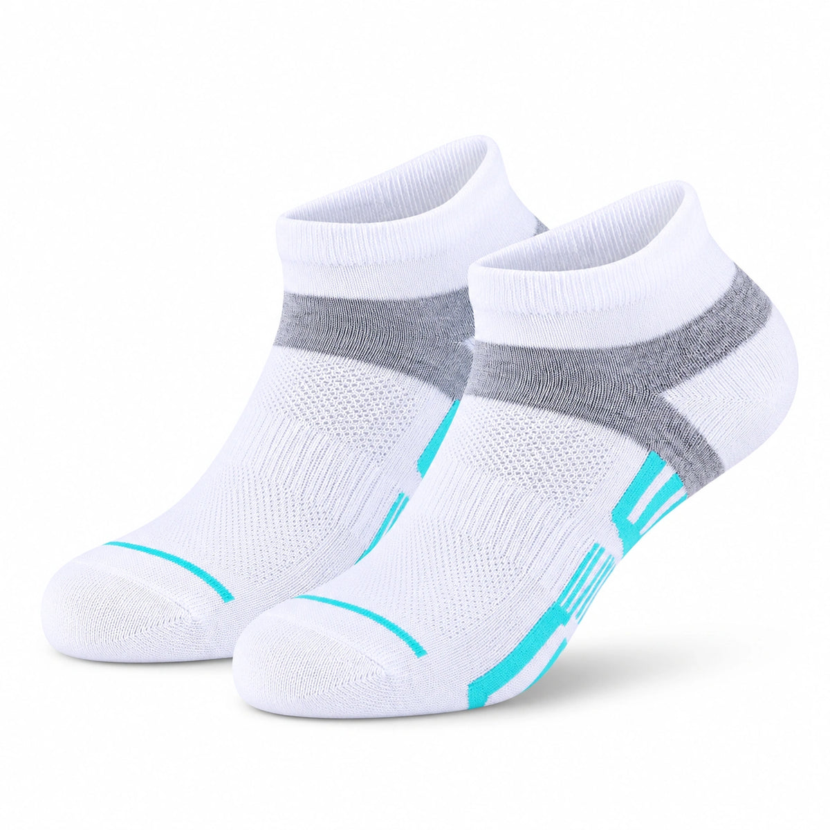 Calze sportive corte 35-38 in tessuto elasticizzato bianco grigio turchese traspiranti