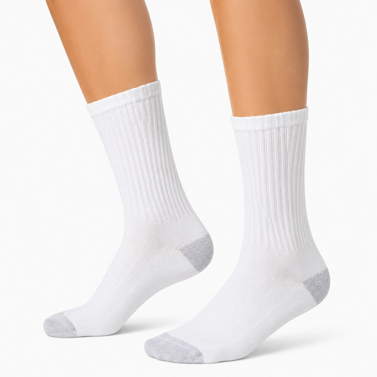Calze sportive a coste 35-38 bianche e grigie in maglia per uso quotidiano