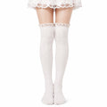 Calze autoreggenti 35-38 in maglia bianco con bordo in pizzo stile romantico