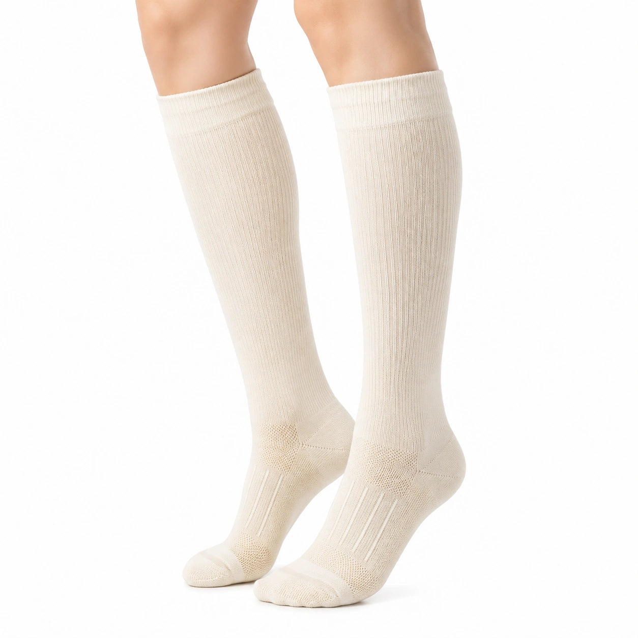 Calze al ginocchio 35-38 in maglia a coste color crema per uso quotidiano