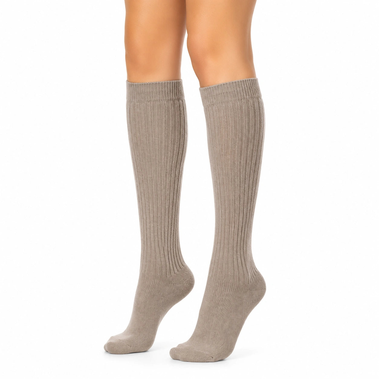 Calze al ginocchio taglia 35-38 beige a coste stile classico