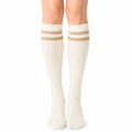 Calze al ginocchio 35-38 bianche a coste con righe beige stile sportivo