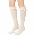 Calze al ginocchio 35-38 in maglia color crema con pizzo e fiocco stile romantico