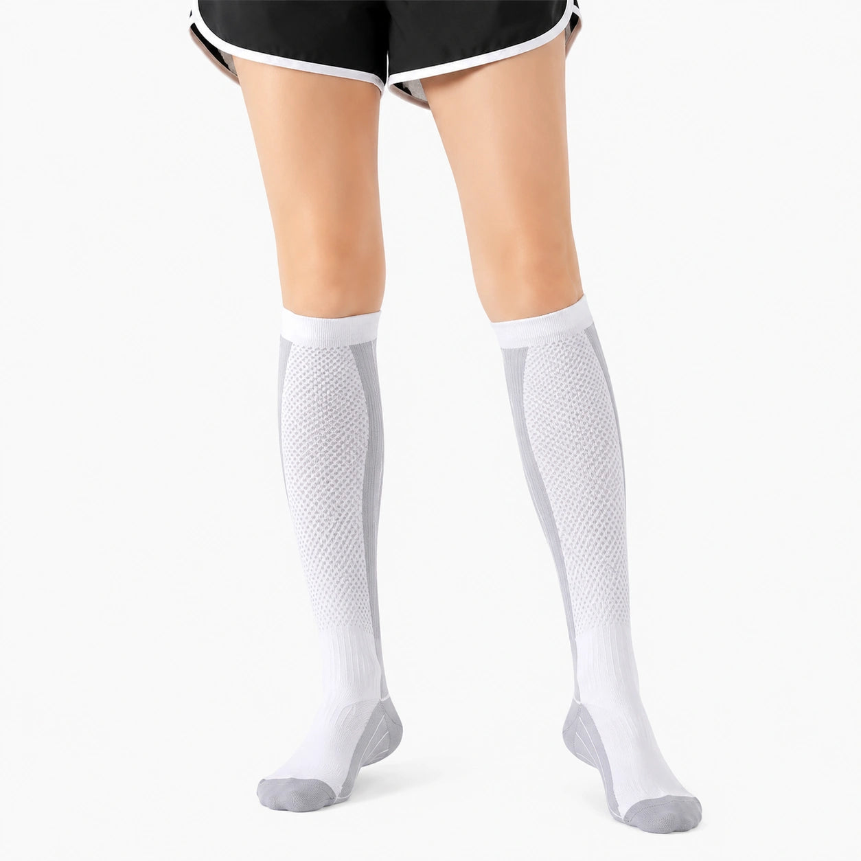 Calze sportive al ginocchio 35-38 in tessuto elasticizzato bianco/grigio traspiranti