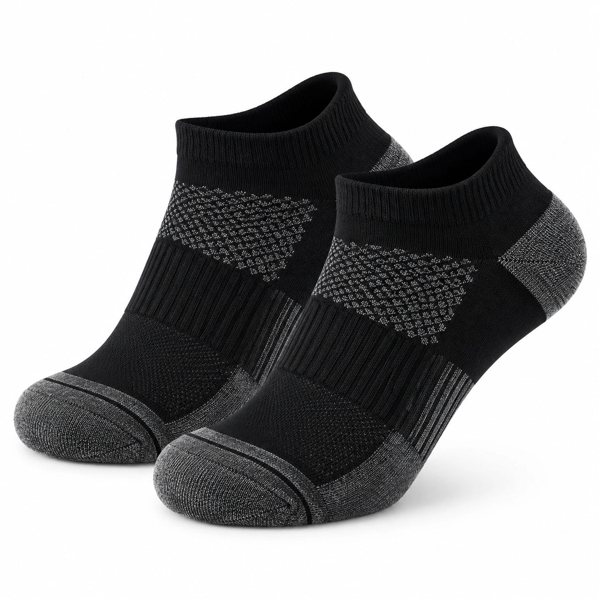 Calze sportive corte 35-38 in fibra tessile nero/grigio con struttura traspirante