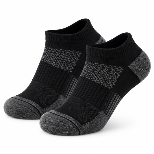 Calze sportive corte 35-38 in fibra tessile nero/grigio con struttura traspirante