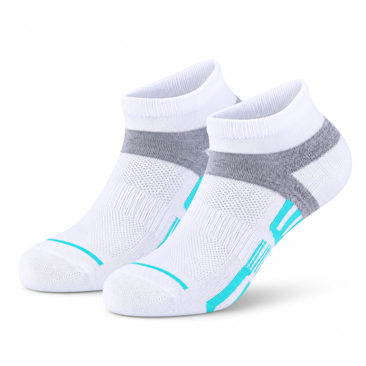 Calze sportive corte 35-38 in tessuto elasticizzato bianco grigio turchese traspiranti